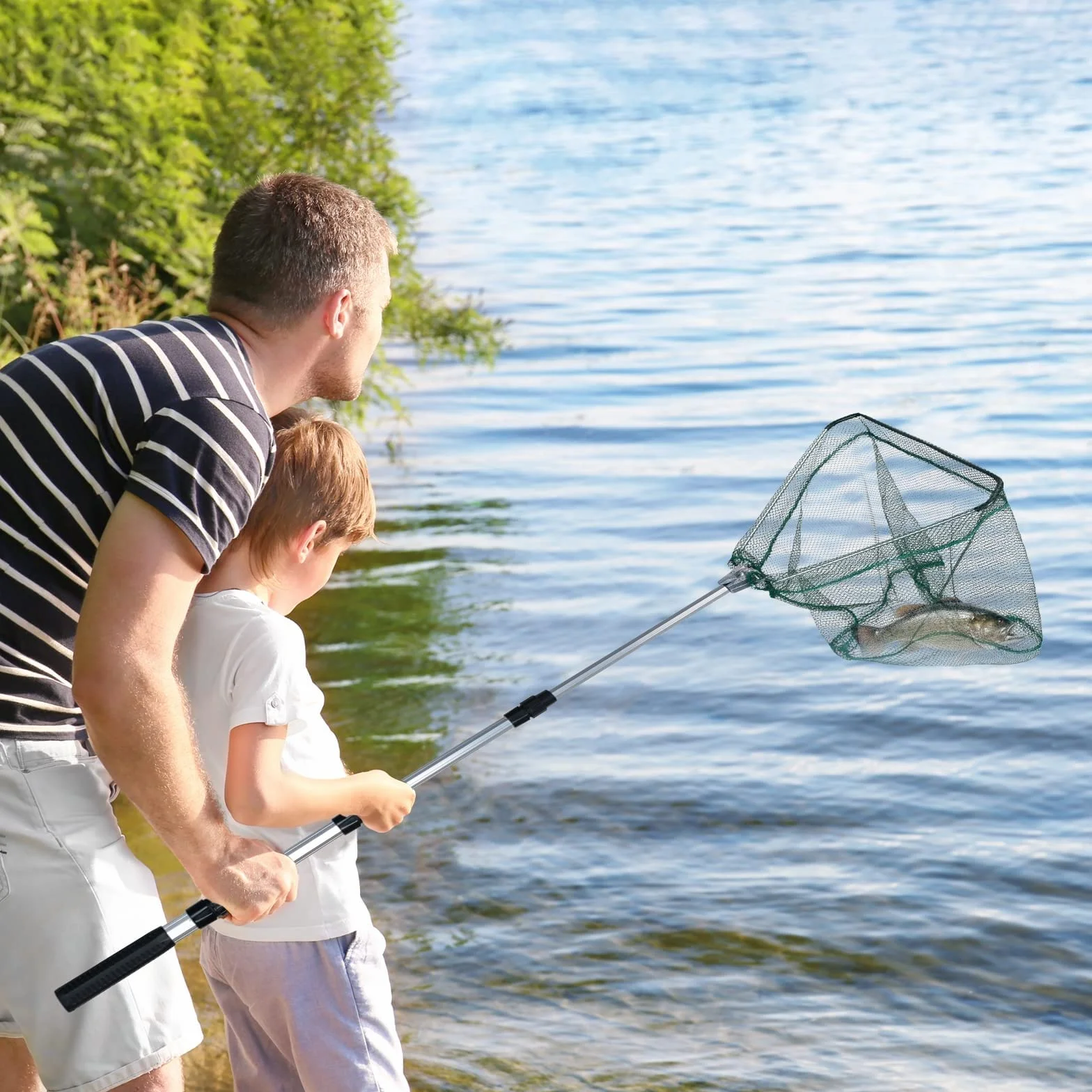 LEcylankEr Épuisette de pêche pliable caoutchoutée manche télescopique 120 cm
