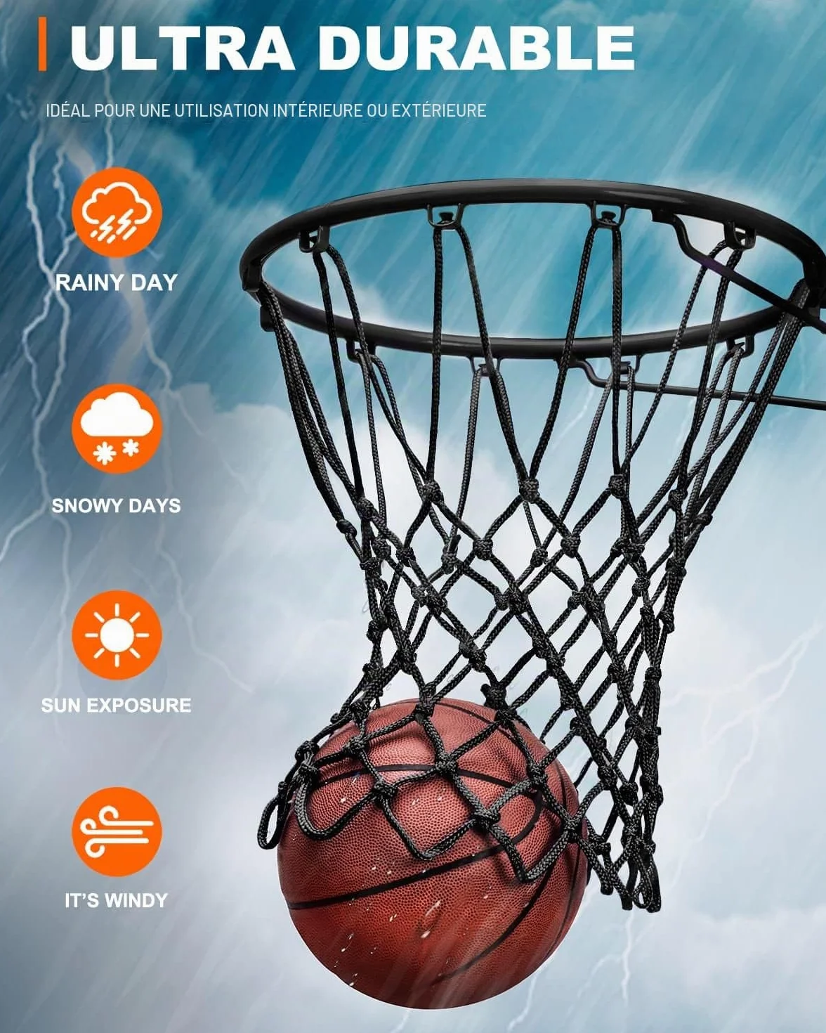 Filet de Basket-Ball de Rechange Résistant, Qualité Professionnelle, Anti-Fouet Toutes Saisons