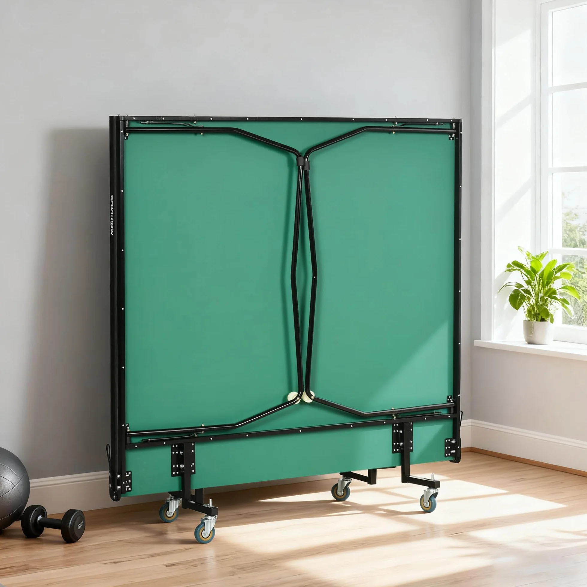 Table de ping-pong SPORTNOW pliante avec filet, roulettes, raquettes et balles, acier, vert 274x152x76 cm