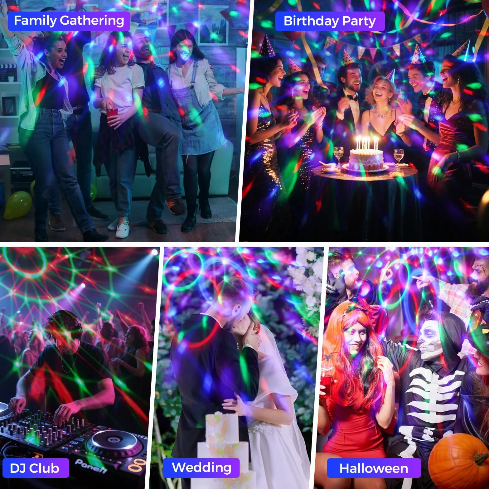 Boule disco 360° rotation contrôlée par musique RGBP 15 couleurs avec télécommande câble 2 mètres
