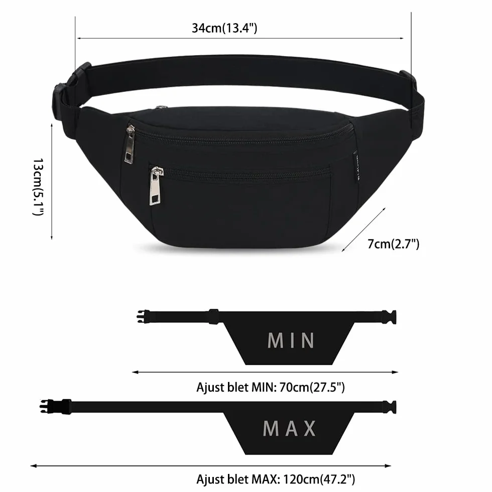 Sac Banane, Sac à la Taille Ceinture de Course Homme Femme Sacoche Banane Etanche Réglable pour Cyclisme Gym Balade Escalade Voyage Randonnée Vacances (Noir)