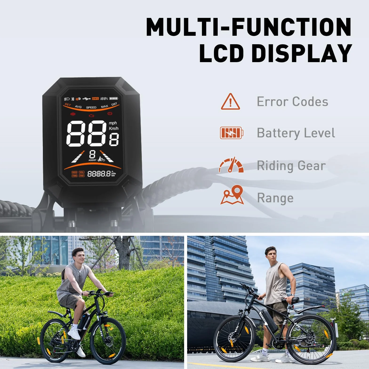 HITWAY Vélo Électrique VTT 27,5" 26" Pneu Batterie Lithium Amovible 36V13Ah 48V15,6Ah Autonomie 60-100km 250W Moteur Adulte