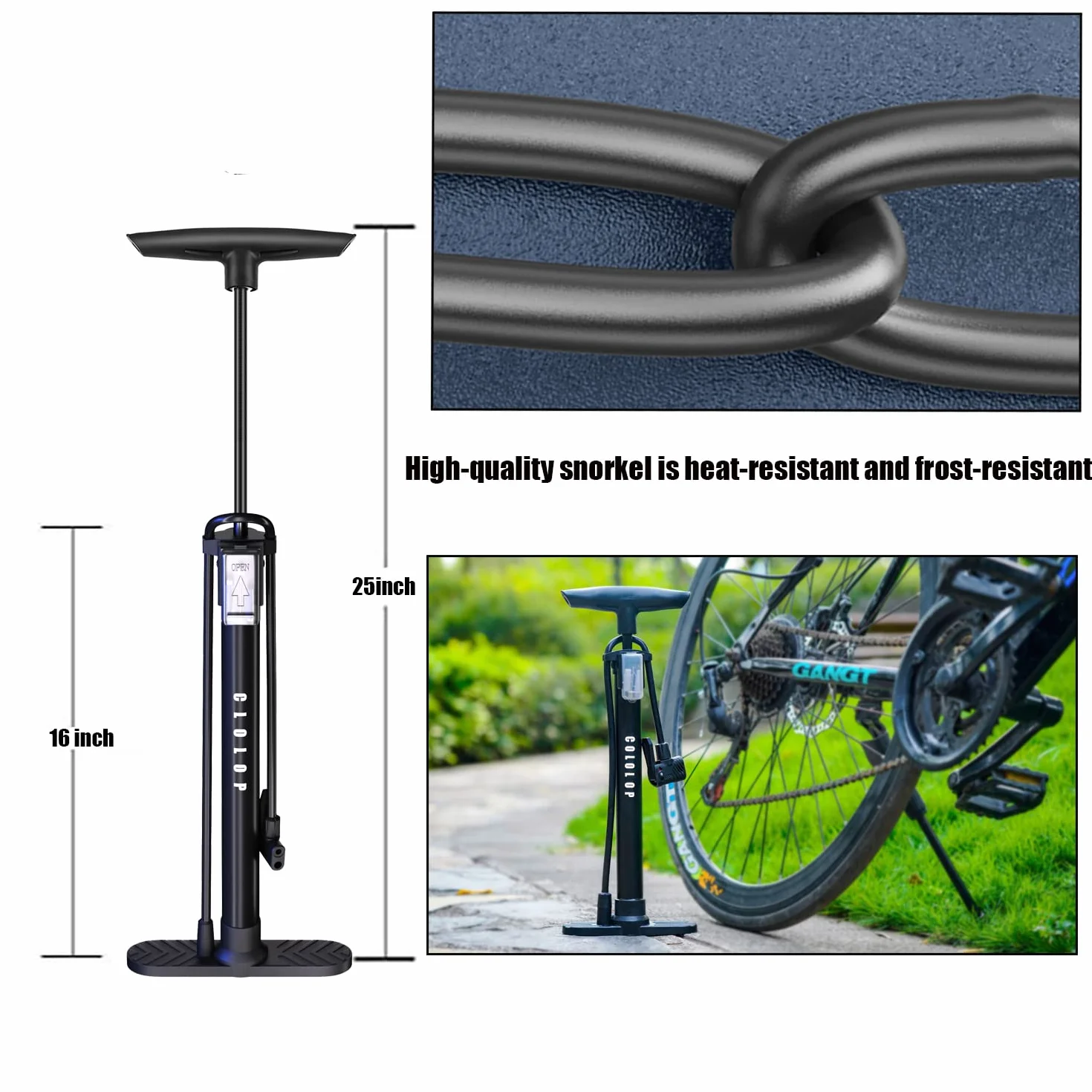 CLOLOP Pompe à vélo avec manomètre pour pneu Presta Schrader