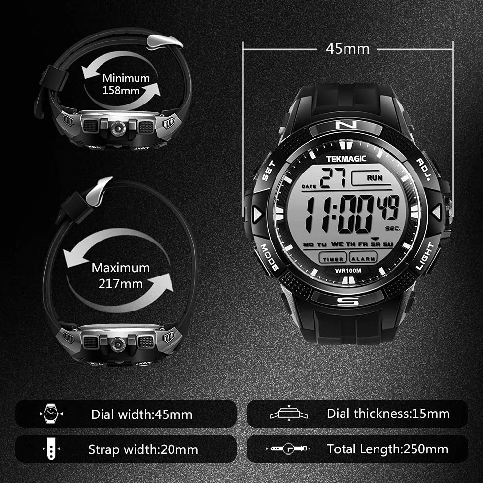 Montre de Natation Numérique Submersible Étanche 100 m Alarme Chronomètre Double Fuseau Horaire Compte à Rebours 12/24 Heures
