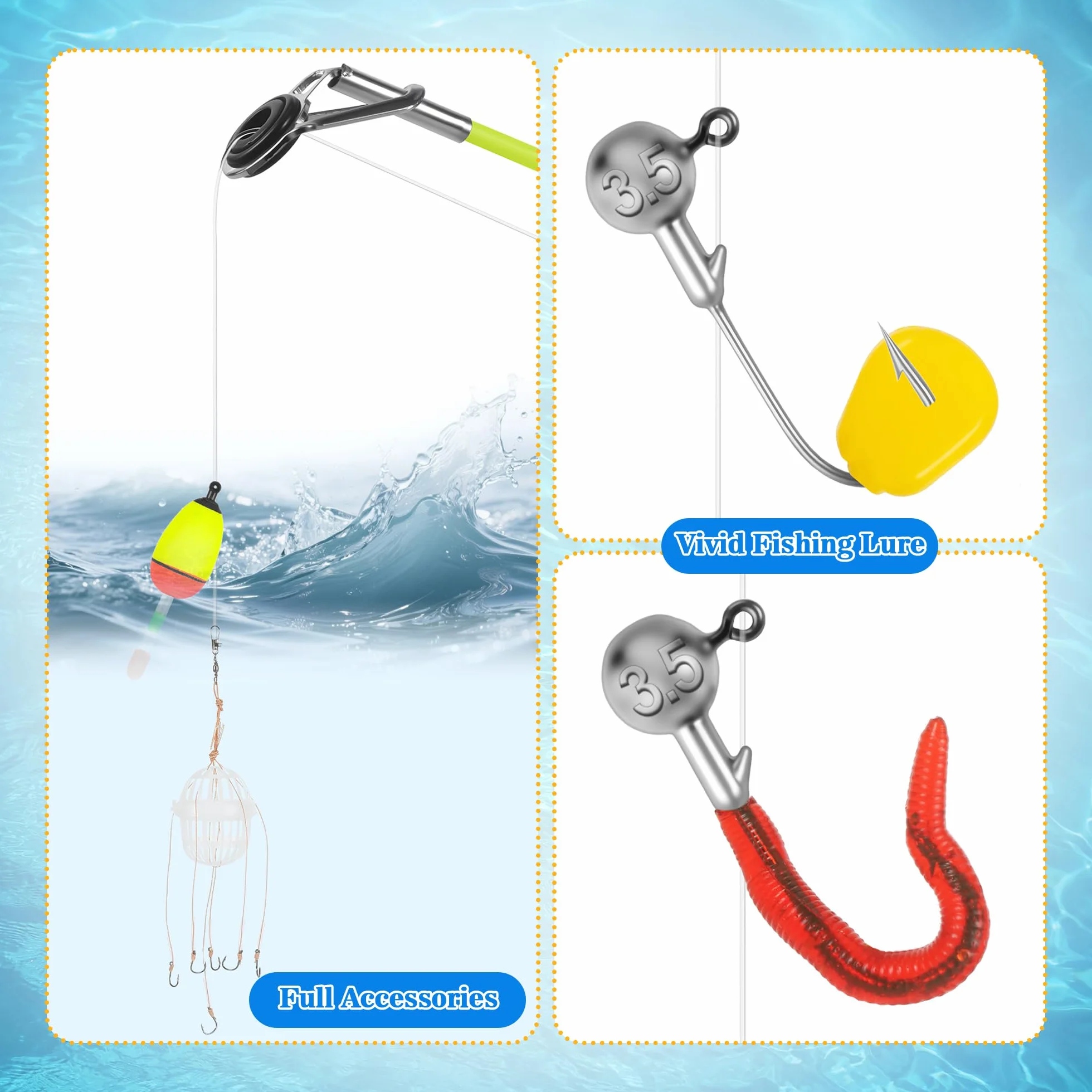 Canne à Pêche Enfant Kit Télescopique avec Moulinet Portable Leurres Souples Fil Hameçons Sac Rangement