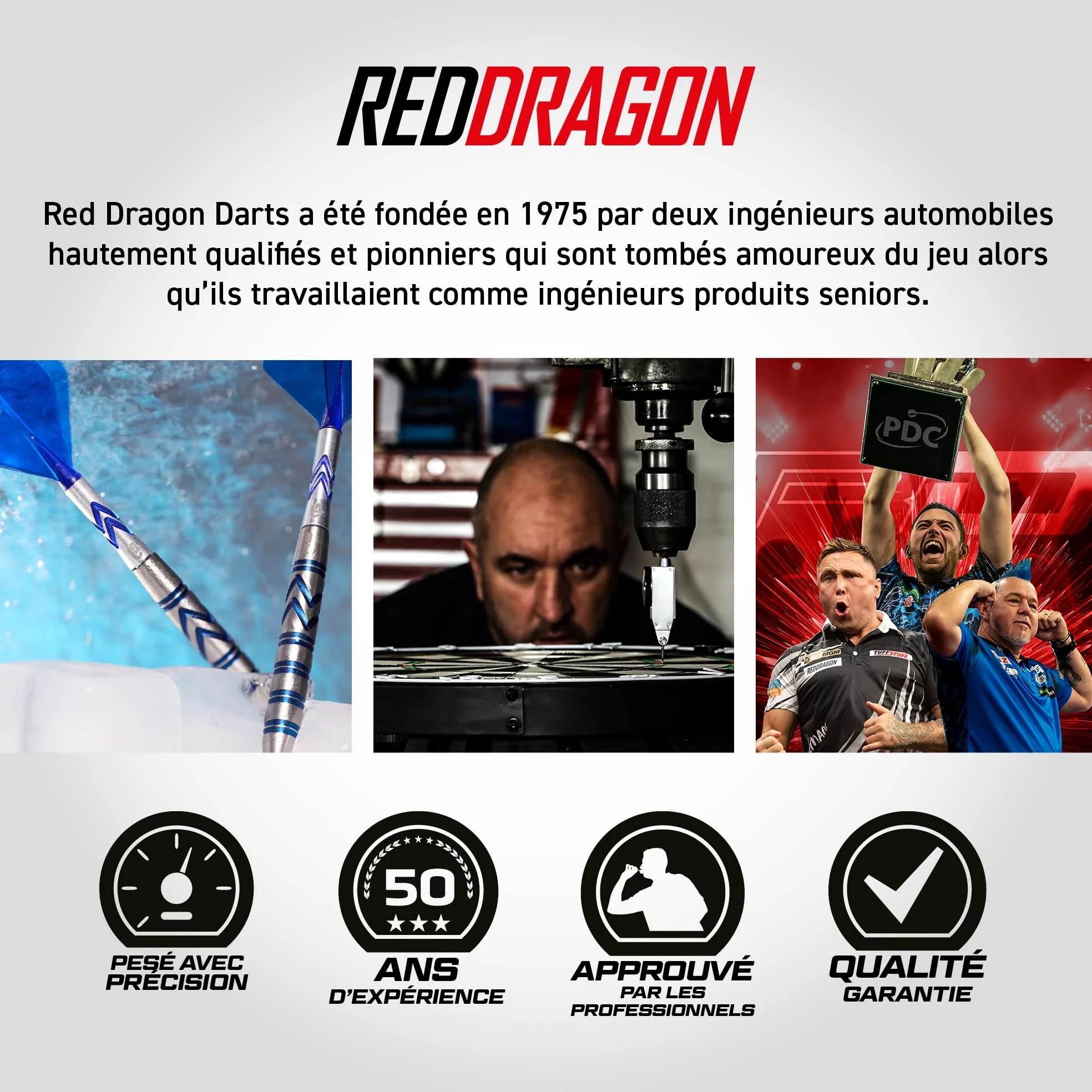 RED DRAGON Gerwyn Price Original Jeu de fléchettes 90 % tungstène avec aile/tige intégrée, ailettes et tiges de fléchettes 23 g