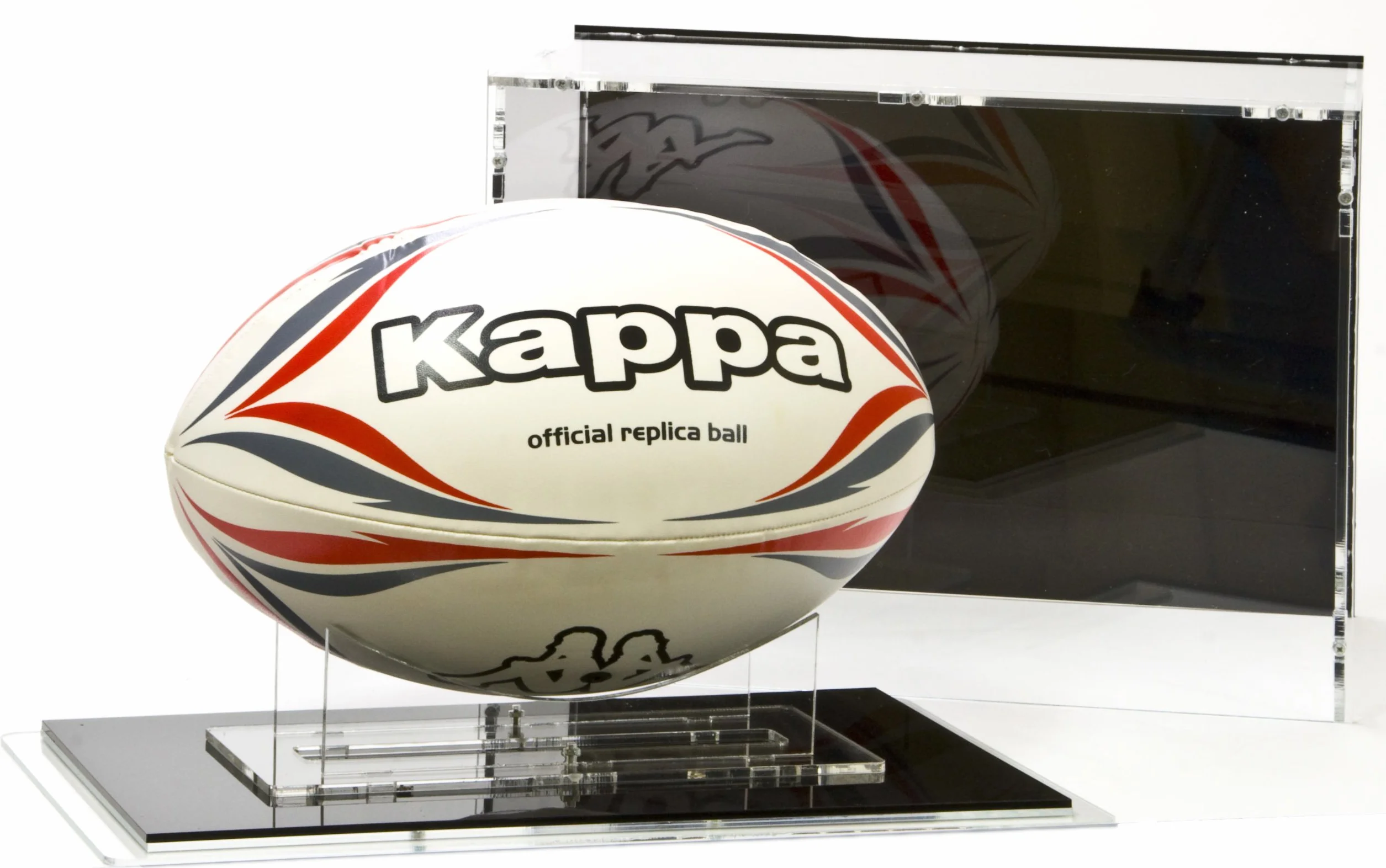 Sora Vitrine de Ballon de Rugby Taille 5 avec Base Noire et Panneau Arrière Noir
