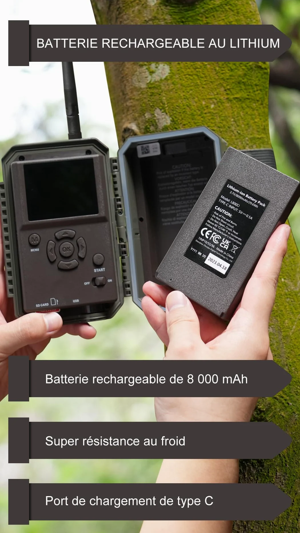 GardePro E6P Caméra de Chasse, WiFi, Batterie Rechargeable 8000 mAh, 64MP 1296P, Caméra E6P No Glow Infrarouge Vision Nocturne, Champ de Vision Large de 110°