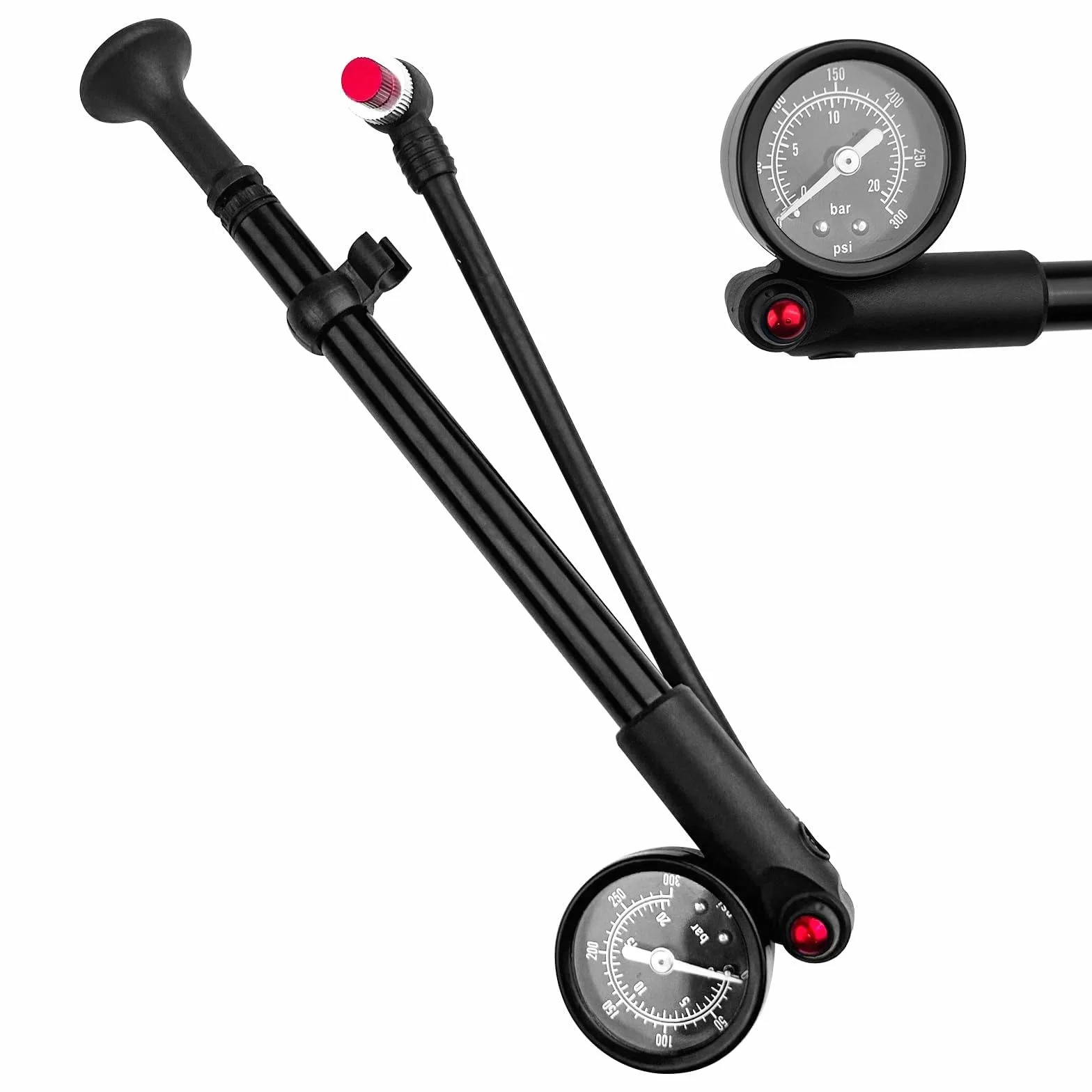 Pompe à Vélo Max 300 PSI Mini avec Manomètre Haute Pression VTT Portable