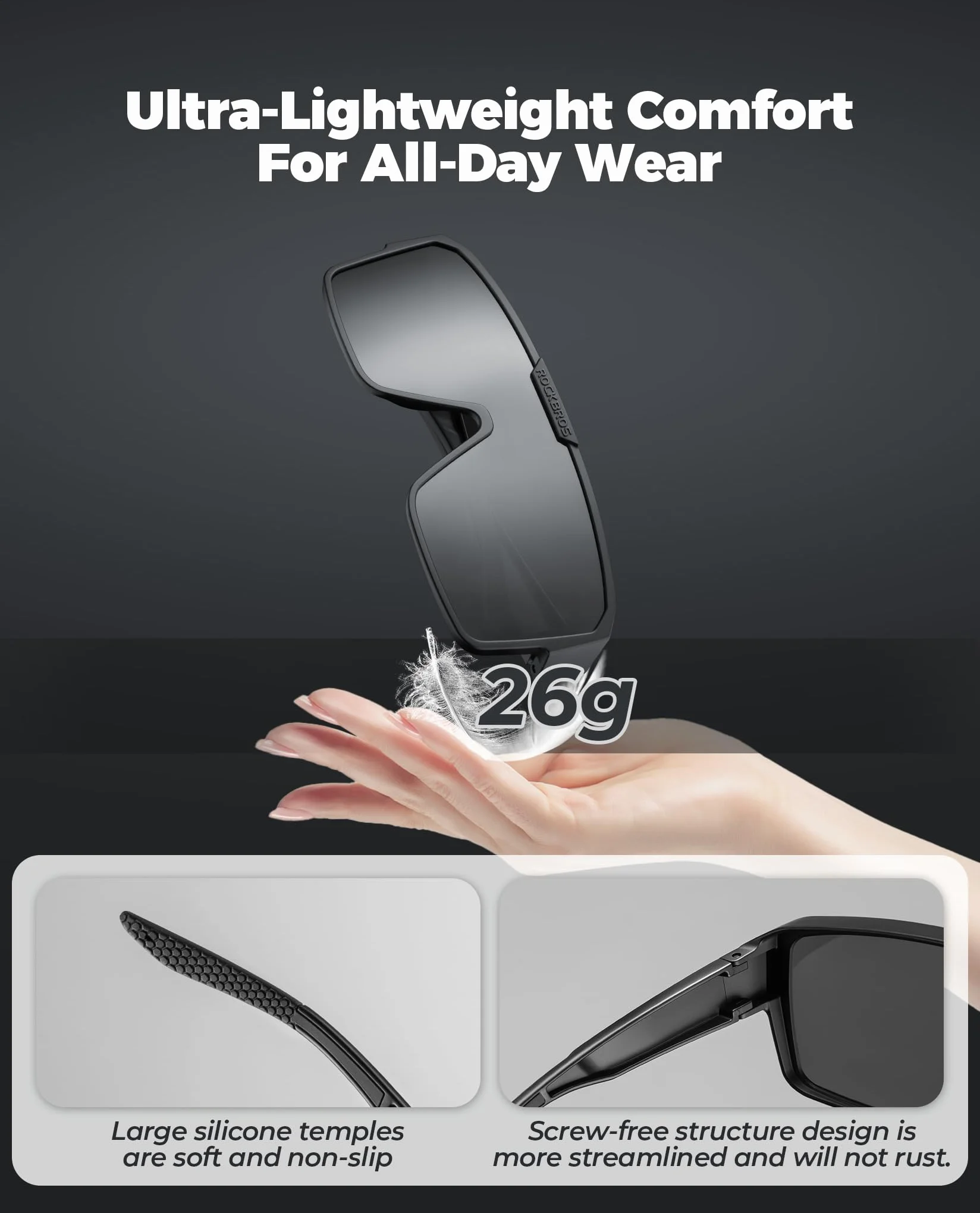 ROCKBROS Lunettes Soleil Polarisées Sport Cyclisme Anti-UV400 Verres TAC Cadre PC Homme Femme Vélo VTT Pêche Course Golf