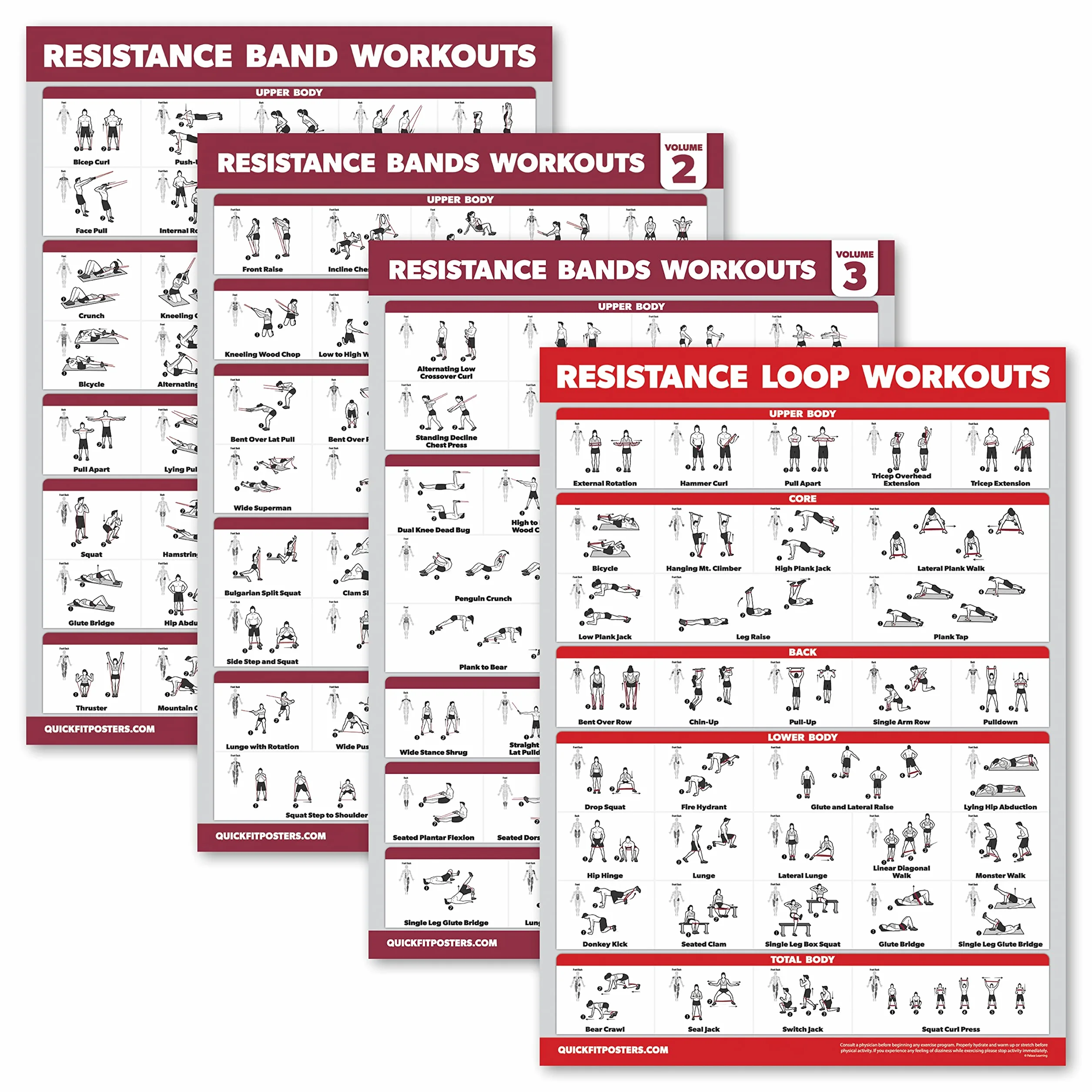 Palace Learning Lot de 4 bandes de résistance - Affiches d'exercice laminé 45,7 x 61 cm