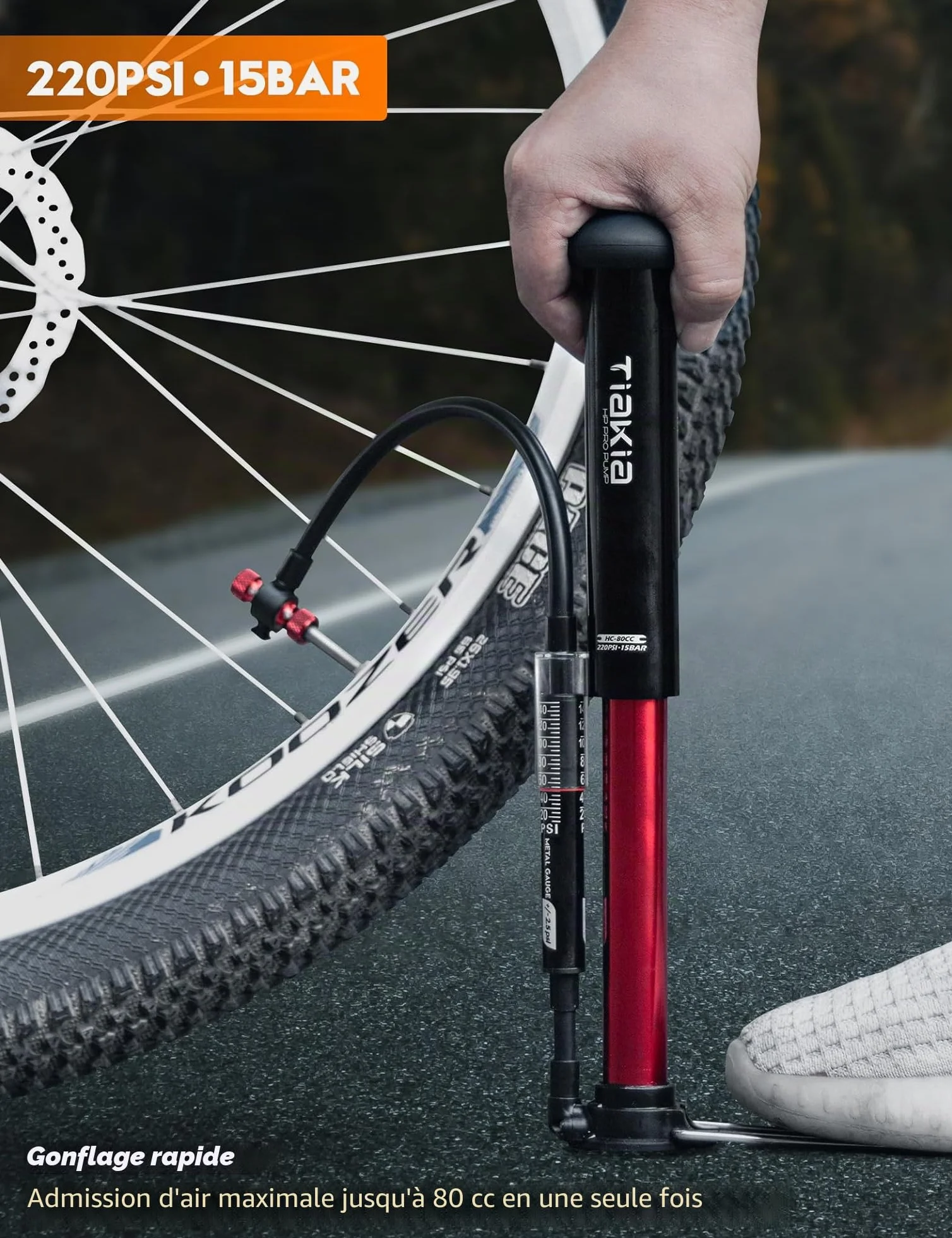 Pompe à Vélo avec Manomètre, Aluminium Mini Pompe Vélo Pied Valve Schrader Presta pour Route VTT