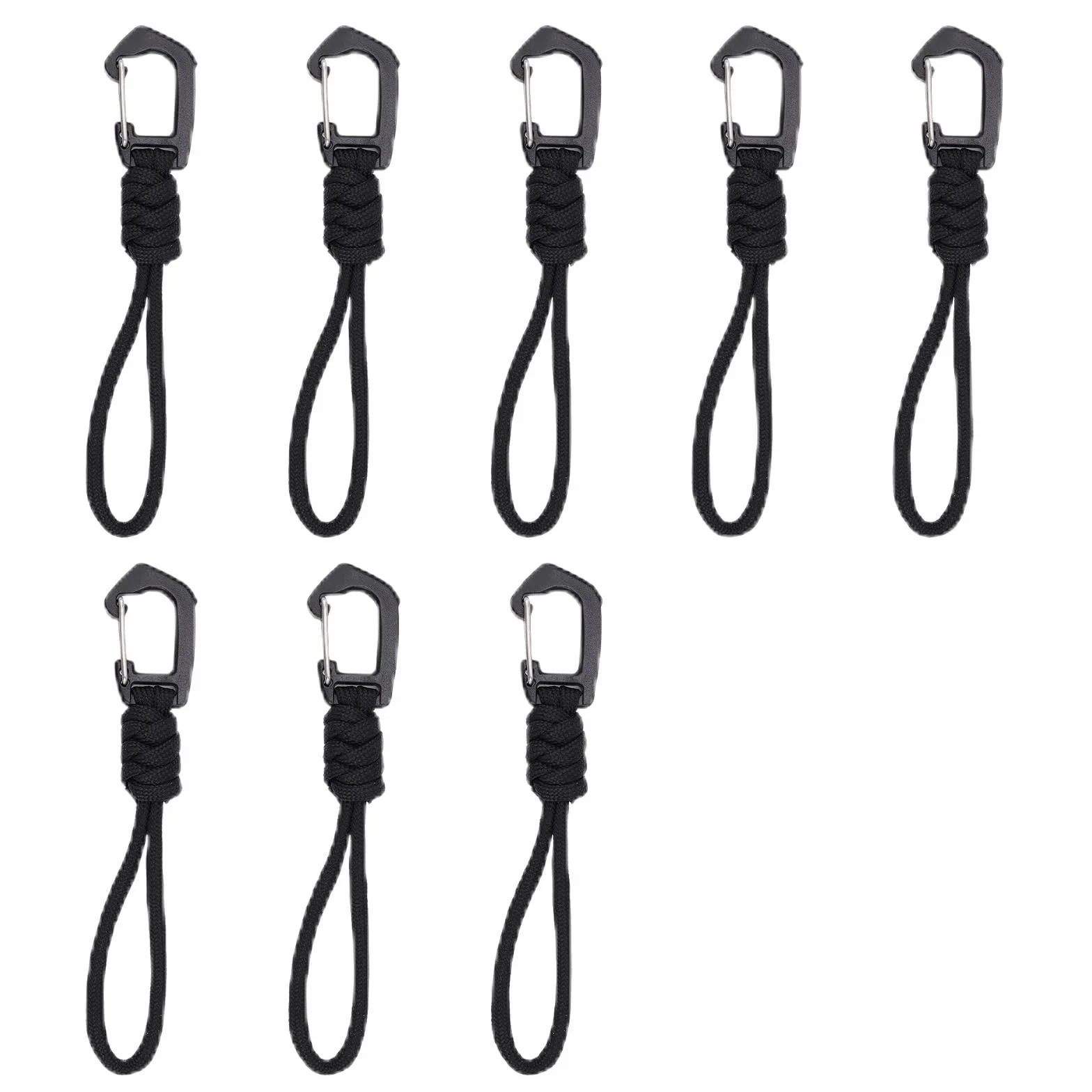 HASLED Porte Clef Mousqueton 8 Pièces 12 CM Noir Paracorde Tressée Main Mousqueton Tactique Voyages Camping Plein Air