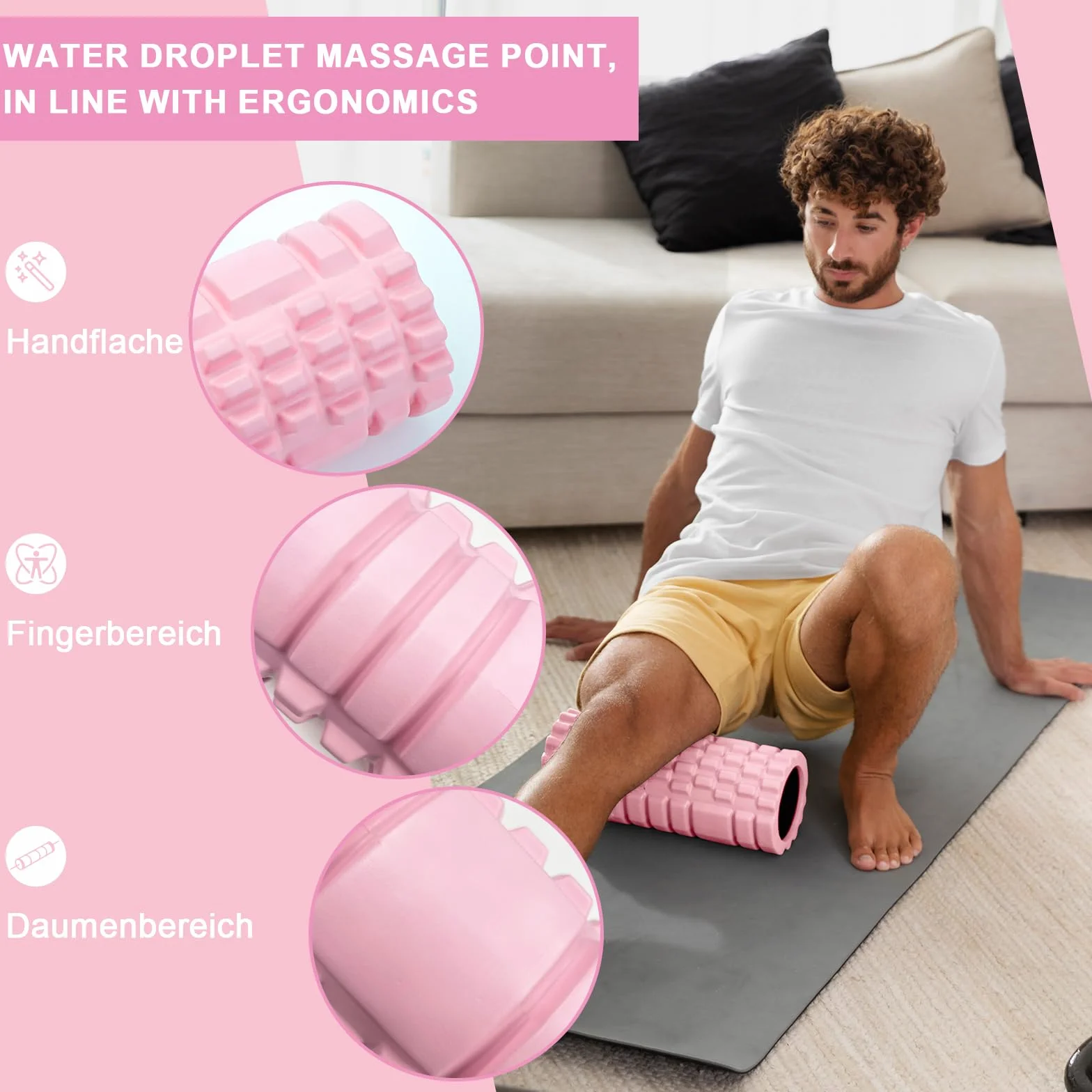 Rouleau de Massage Foam Roller Pilates Yoga Rose Mousse Multifonction Renforcement Musculaire Fitness Massage Fascias Maison Gymnase