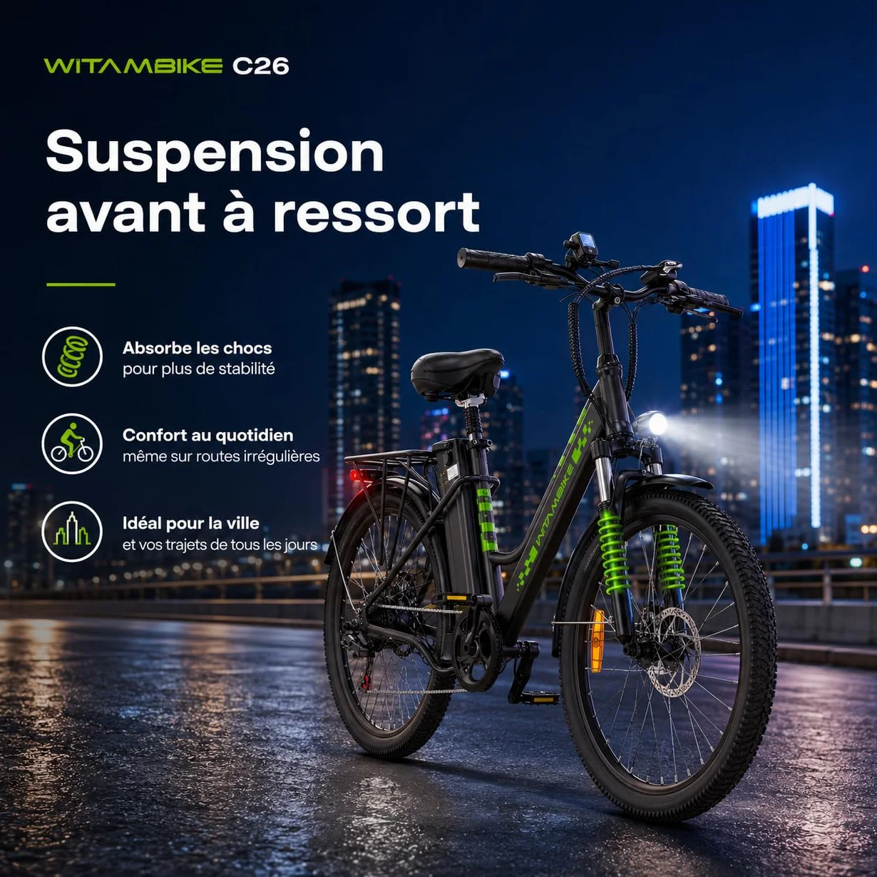 Vélo Électrique 26 Pouces 250W 36V 15Ah Batterie Amovible Smart Urban E-Bike Adulte