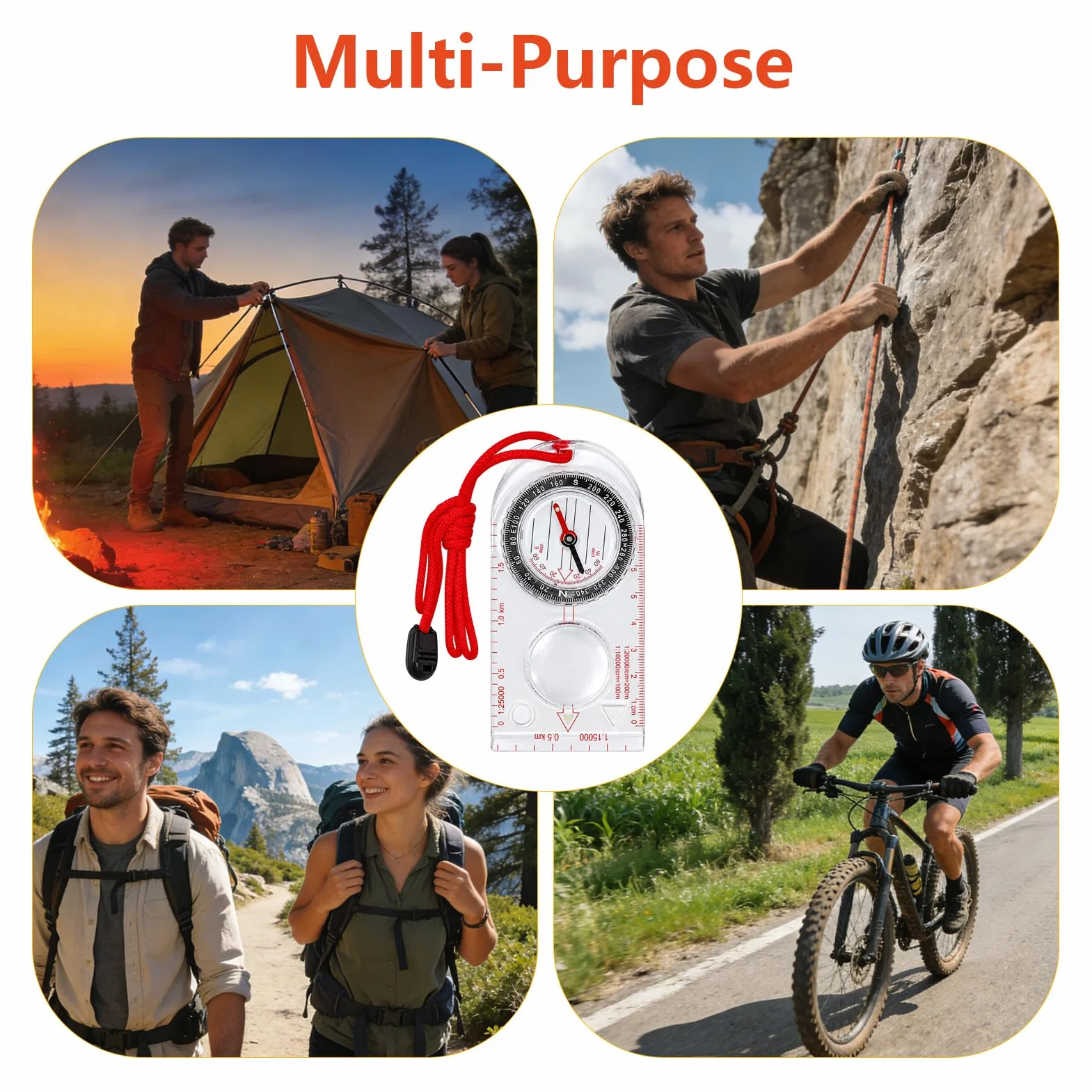 Boussole Randonnée Militaire avec Déclinaison Réglable, Précise pour Camping Trekking
